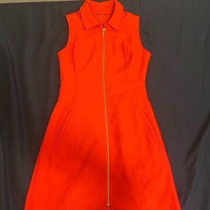 Orange-Red dress, Zipper in front, W/ pockets